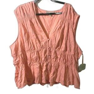 NEW Babydoll Top Women's Size 3X Plus Cotton Tiered Strawberry Ice Ryegrass NWT